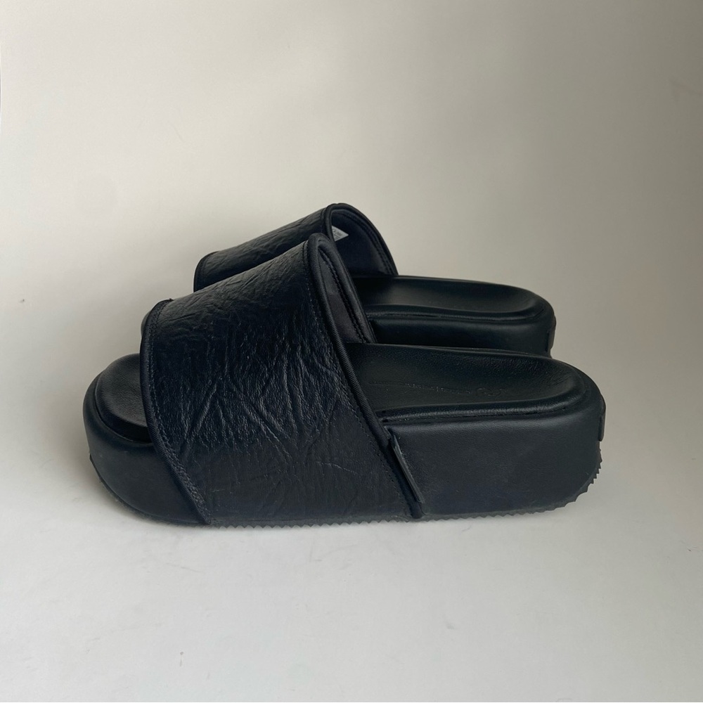 Adidas Y-3 black leather platform slides